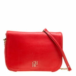 Carolina Herrera Red Leather New Baltazar Flap Shoulder Bag Women