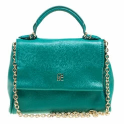 Carolina Herrera Green Leather Top Handle Shoulder Bag Women