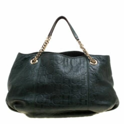 Carolina Herrera Black Monogram Leather Poppy Hobo Women - Green