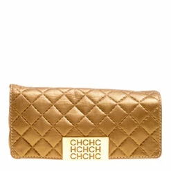 Carolina Herrera Gold Quilted Leather Clutch Women