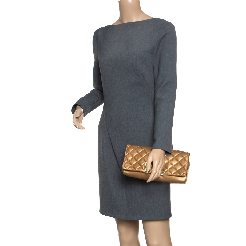 Carolina Herrera Gold Quilted Leather Clutch Women