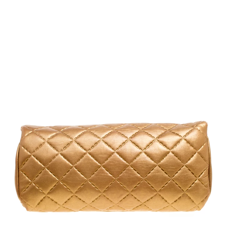 Carolina Herrera Gold Quilted Leather Clutch Women
