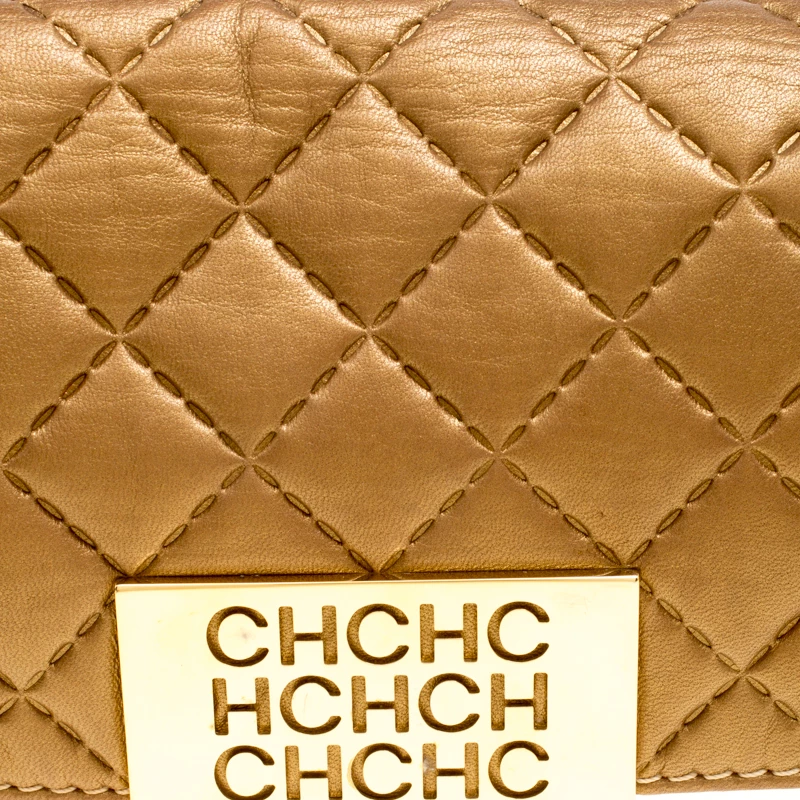 Carolina Herrera Gold Quilted Leather Clutch Women