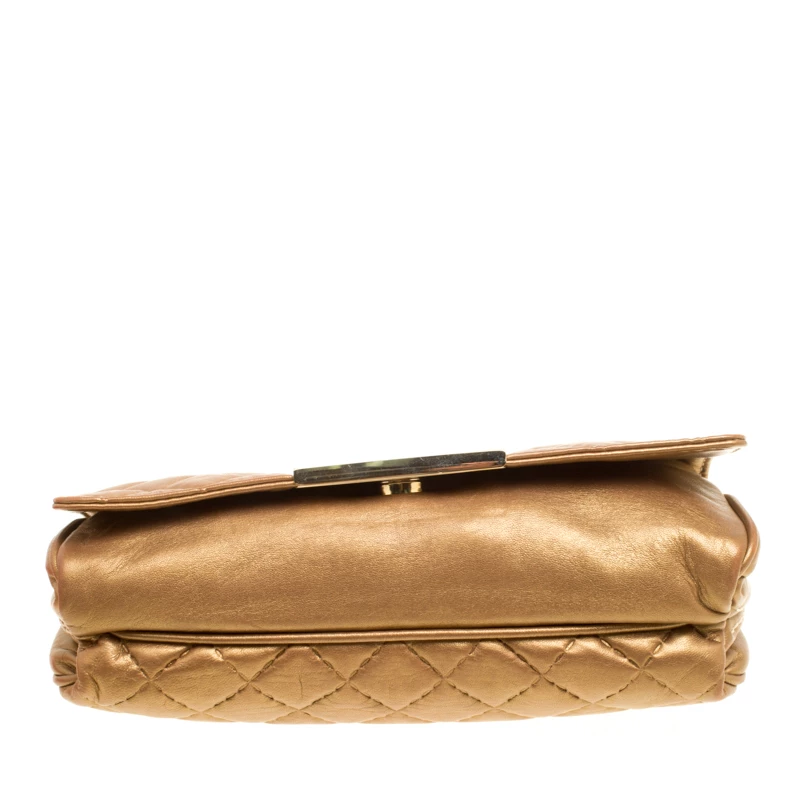 Carolina Herrera Gold Quilted Leather Clutch Women