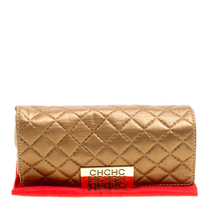 Carolina Herrera Gold Quilted Leather Clutch Women