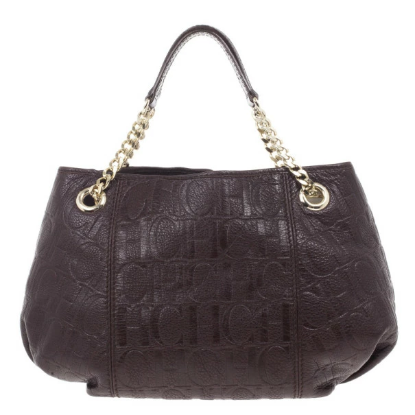 Carolina Herrera Brown Monogram Celidonia Chain Handle Tote Women