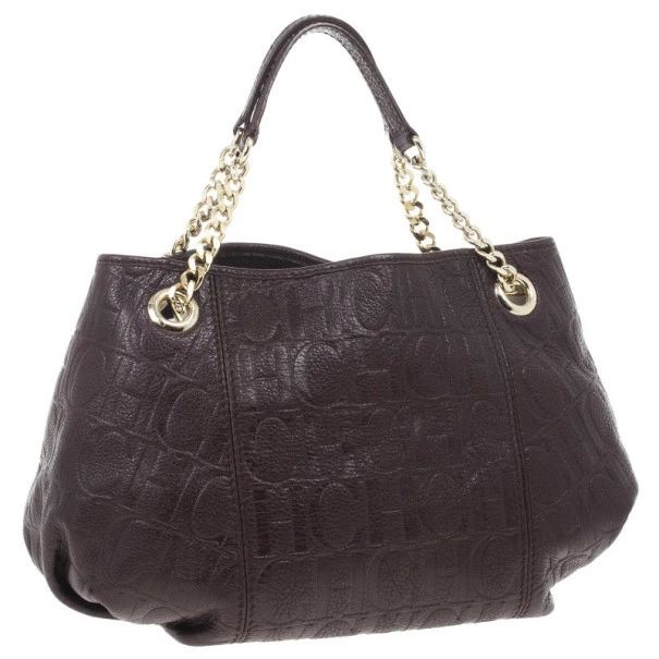 Carolina Herrera Brown Monogram Celidonia Chain Handle Tote Women