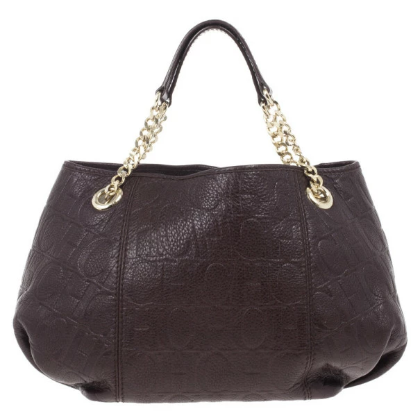 Carolina Herrera Brown Monogram Celidonia Chain Handle Tote Women