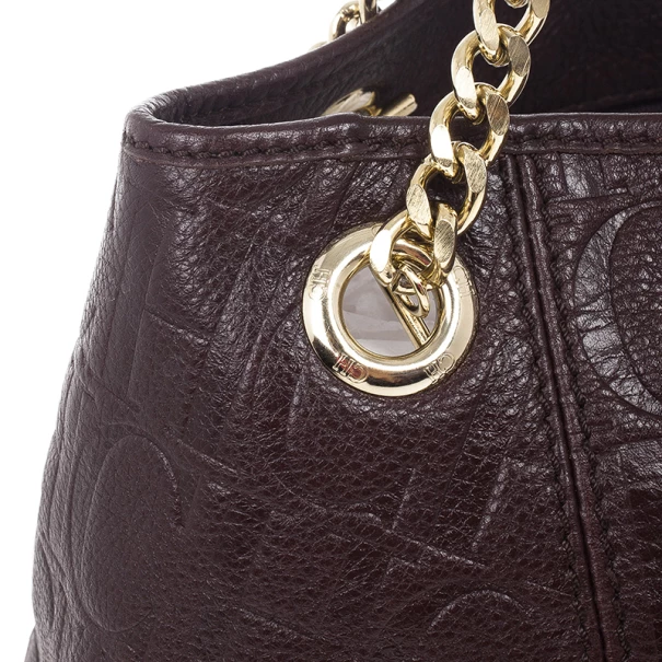 Carolina Herrera Brown Monogram Celidonia Chain Handle Tote Women