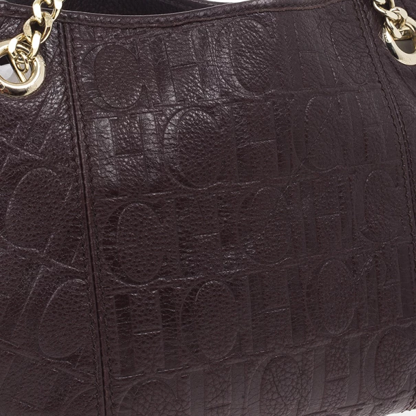 Carolina Herrera Brown Monogram Celidonia Chain Handle Tote Women