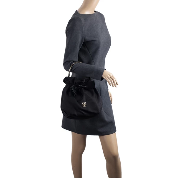 Carolina Herrera Bow Drawstring Chain Hobo Small Women - Black