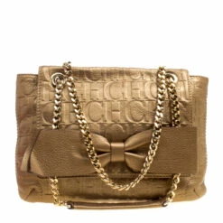 Carolina Herrera Bronze Monogram Leather Audrey Shoulder Bag Women - Gold