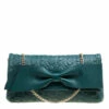 Carolina Herrera Green Monogram Leather Bow Clutch Women