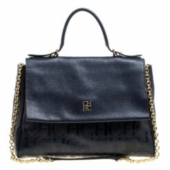 Carolina Herrera Blue Leather Minuetto Top Handle Flap Shoulder Bag Women - Black