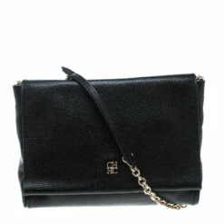 Carolina Herrera Black Leather Chain Shoulder Bag Women