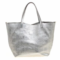 Carolina Herrera Silver Monogram Leather Matryoshka Tote Women