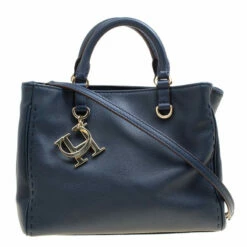 Carolina Herrera Navy Blue Leather Top Handle Bag Women