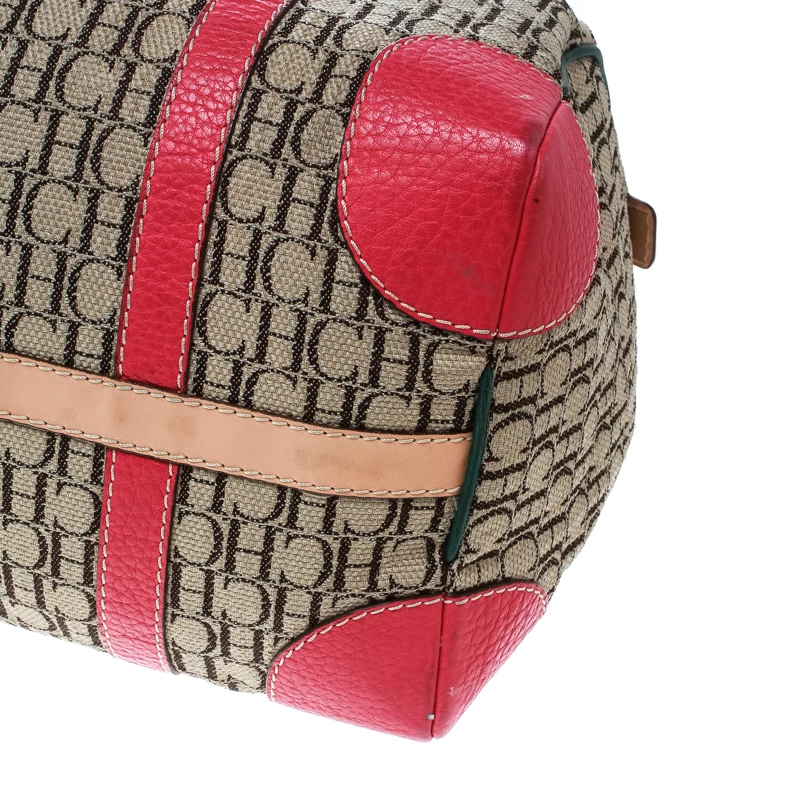 Carolina Herrera Multicolor Monogram Canvas and Leather Andy Boston Bag Women - Beige