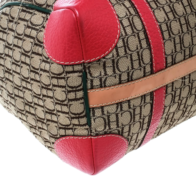 Carolina Herrera Multicolor Monogram Canvas and Leather Andy Boston Bag Women - Beige