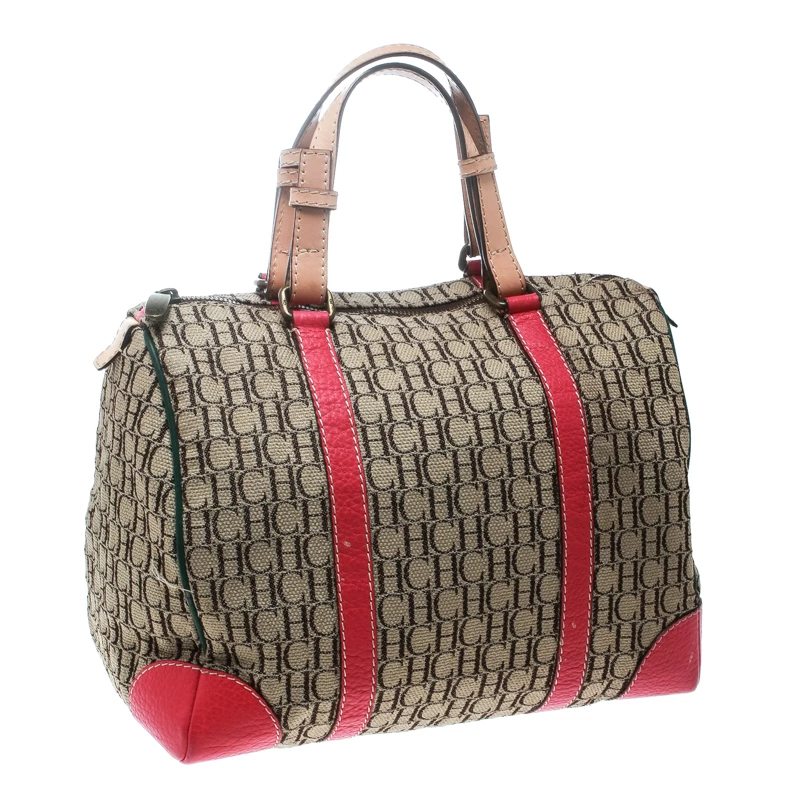 Carolina Herrera Multicolor Monogram Canvas and Leather Andy Boston Bag Women - Beige