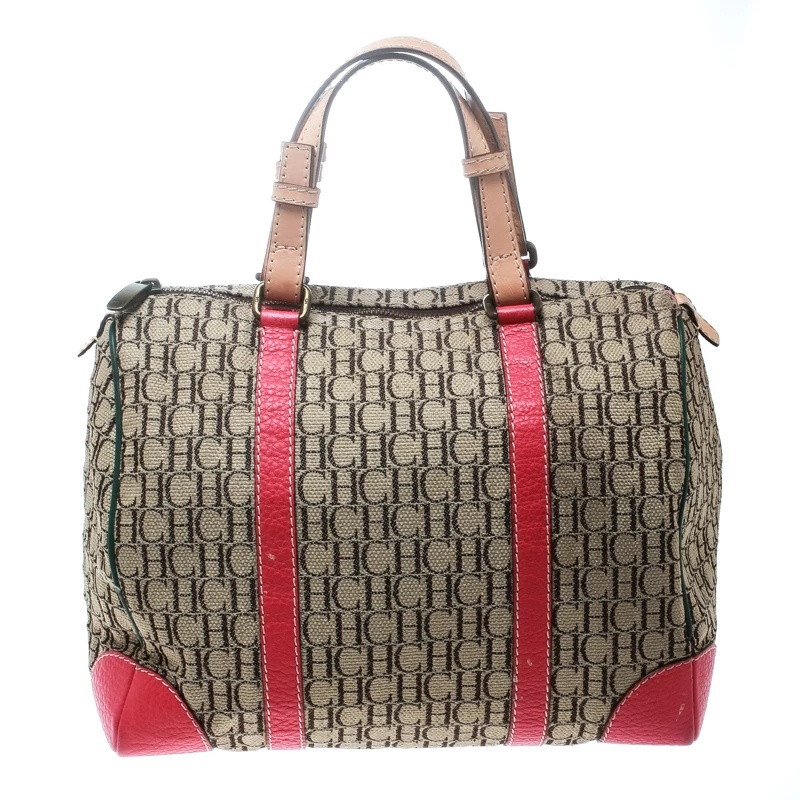 Carolina Herrera Multicolor Monogram Canvas and Leather Andy Boston Bag Women - Beige