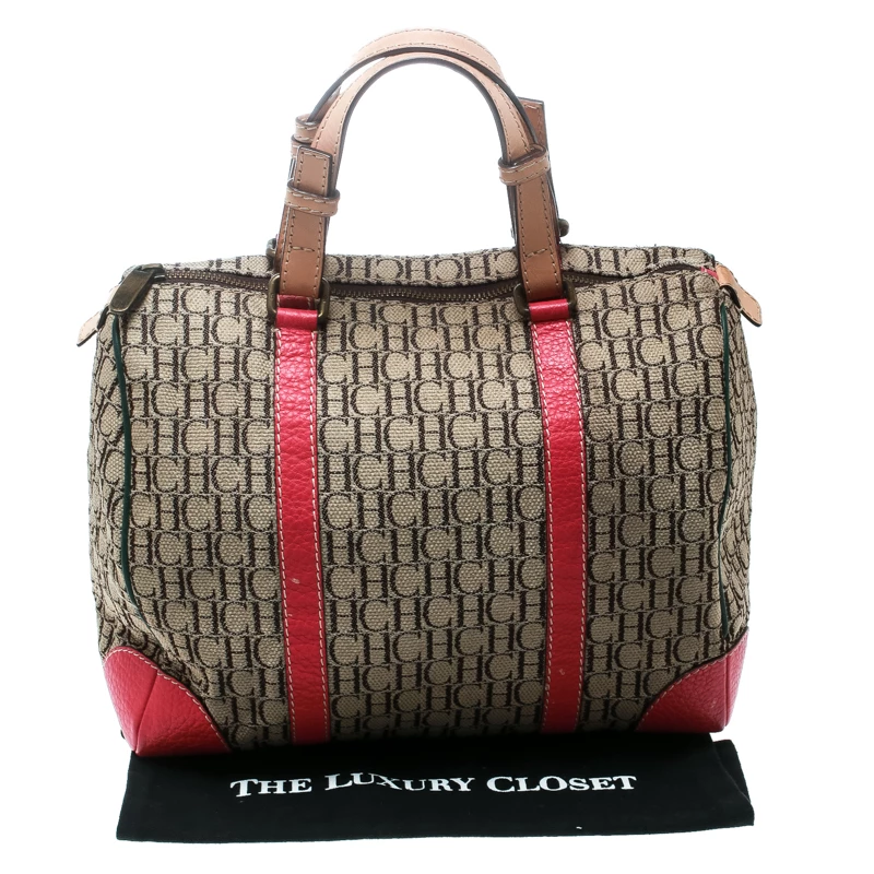 Carolina Herrera Multicolor Monogram Canvas and Leather Andy Boston Bag Women - Beige