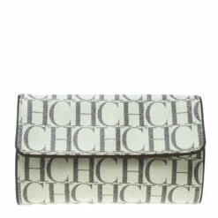 Carolina Herrera Off White Monogram Coated Canvas Clutch Women - Cream