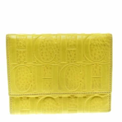 Carolina Herrera Yellow Monogram Compact Wallet Women