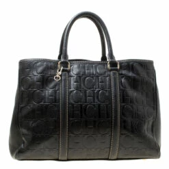 Carolina Herrera Black Monogram Leather Matteo Tote Women