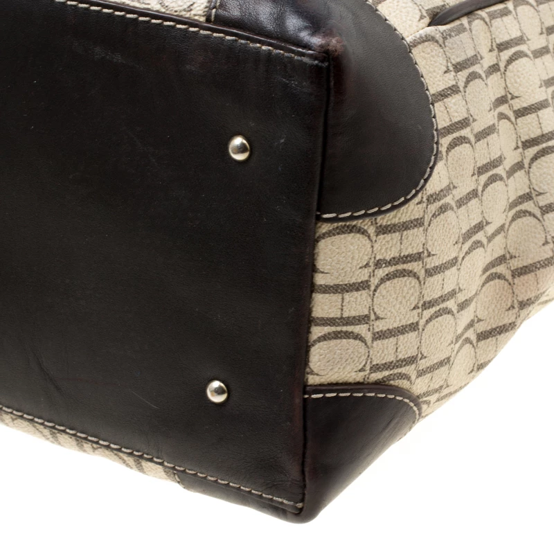Carolina Herrera Beige/Brown Monogram Coated Canvas Shopper Tote Women