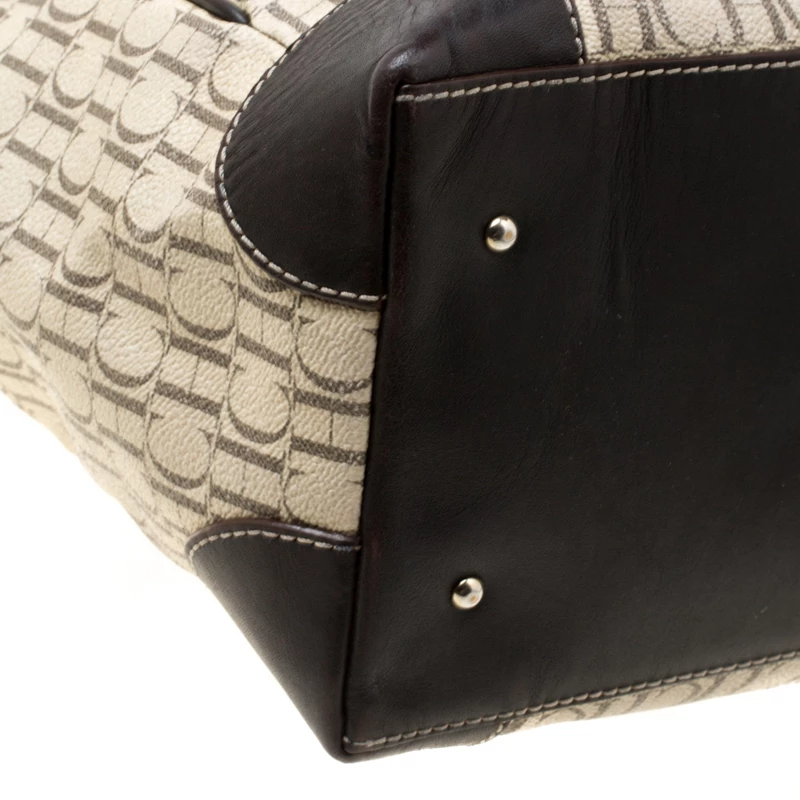 Carolina Herrera Beige/Brown Monogram Coated Canvas Shopper Tote Women