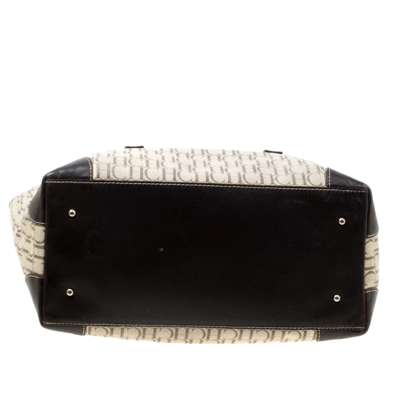 Carolina Herrera Beige/Brown Monogram Coated Canvas Shopper Tote Women