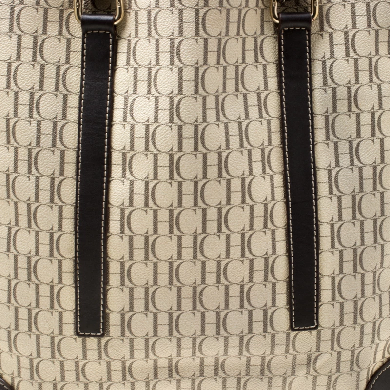 Carolina Herrera Beige/Brown Monogram Coated Canvas Shopper Tote Women