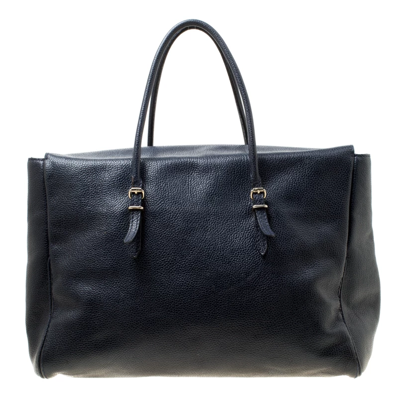 Carolina Herrera Blue Leather Tempo Collection Adagio Tote Women