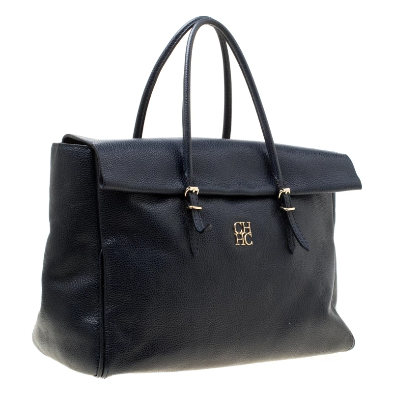 Carolina Herrera Blue Leather Tempo Collection Adagio Tote Women