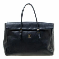 Carolina Herrera Blue Leather Tempo Collection Adagio Tote Women