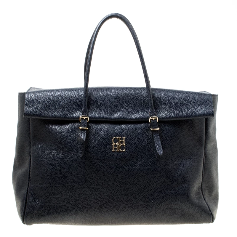 Carolina Herrera Blue Leather Tempo Collection Adagio Tote Women