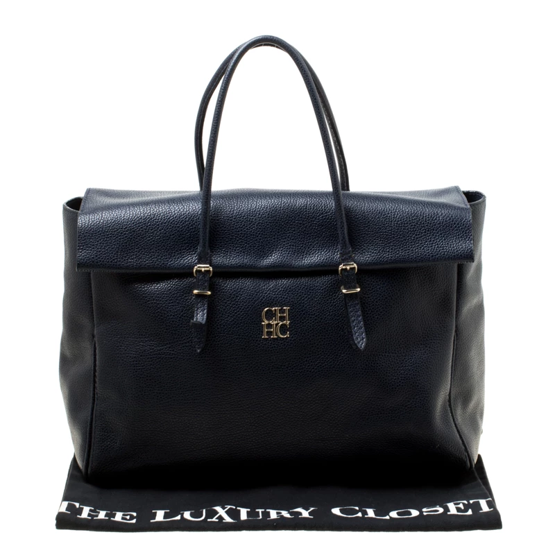 Carolina Herrera Blue Leather Tempo Collection Adagio Tote Women
