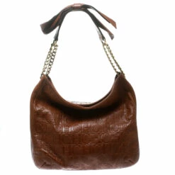 Carolina Herrera Brown Monogram Leather Bow Hobo Women