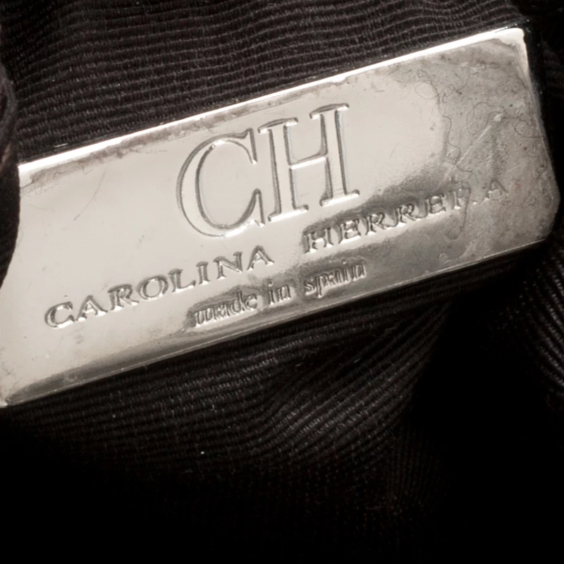 Carolina Herrera Silver Monogram Leather Bow Bucket Hobo Women