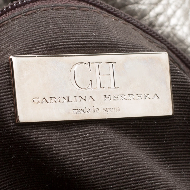 Carolina Herrera Grey Monogram Leather Audrey Shoulder Bag Women