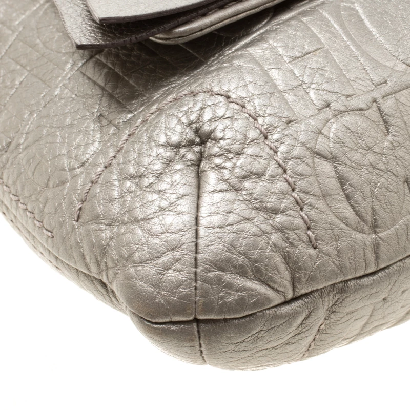 Carolina Herrera Grey Monogram Leather Audrey Shoulder Bag Women