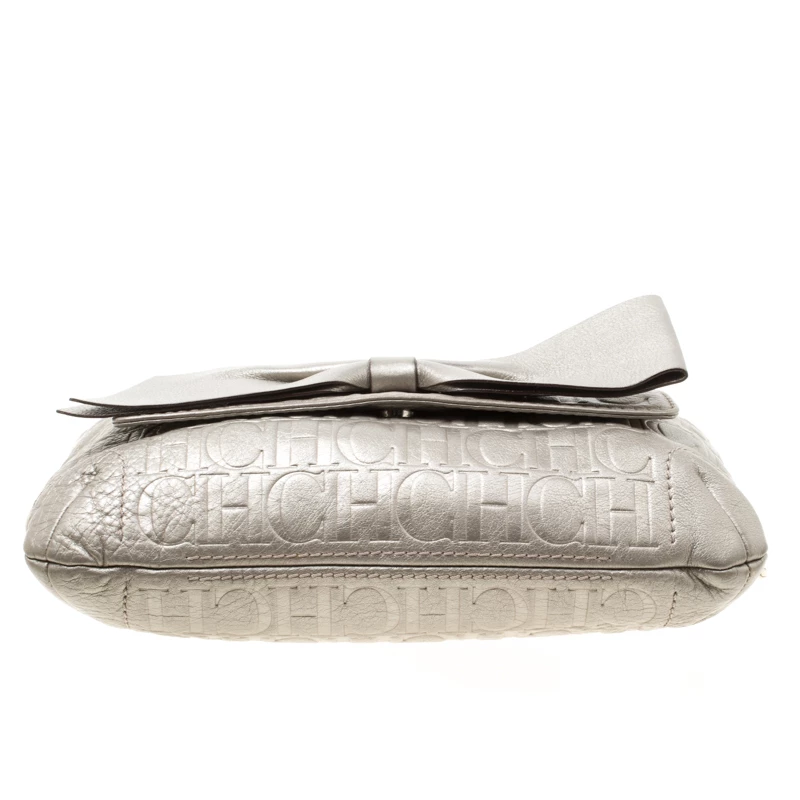 Carolina Herrera Grey Monogram Leather Audrey Shoulder Bag Women