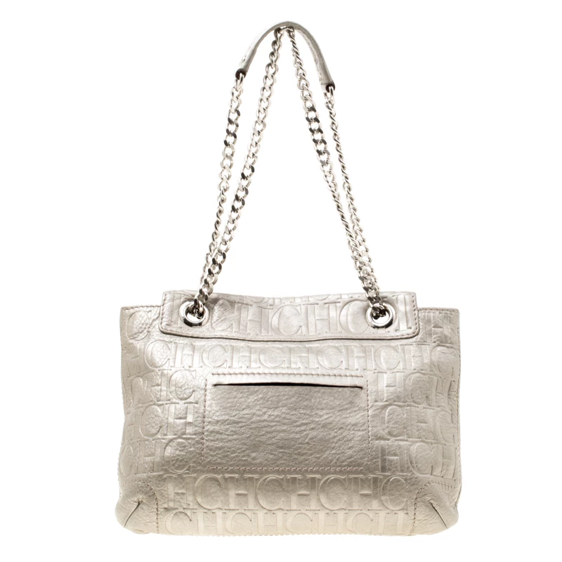 Carolina Herrera Grey Monogram Leather Audrey Shoulder Bag Women