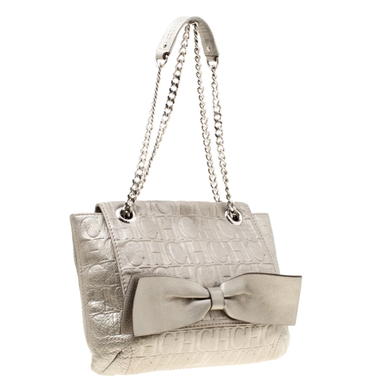 Carolina Herrera Grey Monogram Leather Audrey Shoulder Bag Women