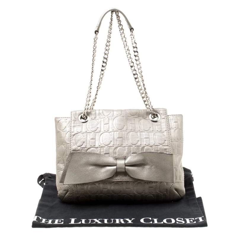 Carolina Herrera Grey Monogram Leather Audrey Shoulder Bag Women