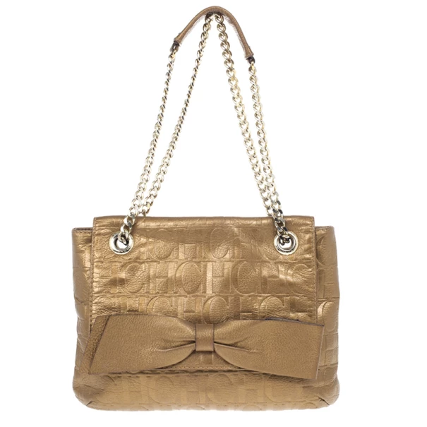 Carolina Herrera ‘Audrey’ Bronze Monogram Embossed Bag Women - Gold