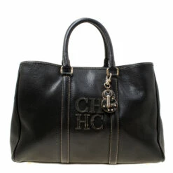 Carolina Herrera Black Leather Matteo Tote Women