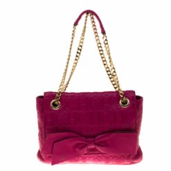 Carolina Herrera Hot Pink Monogram Leather Audrey Shoulder Bag Women