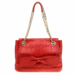 Carolina Herrera Red Monogram Leather Audrey Shoulder Bag Women